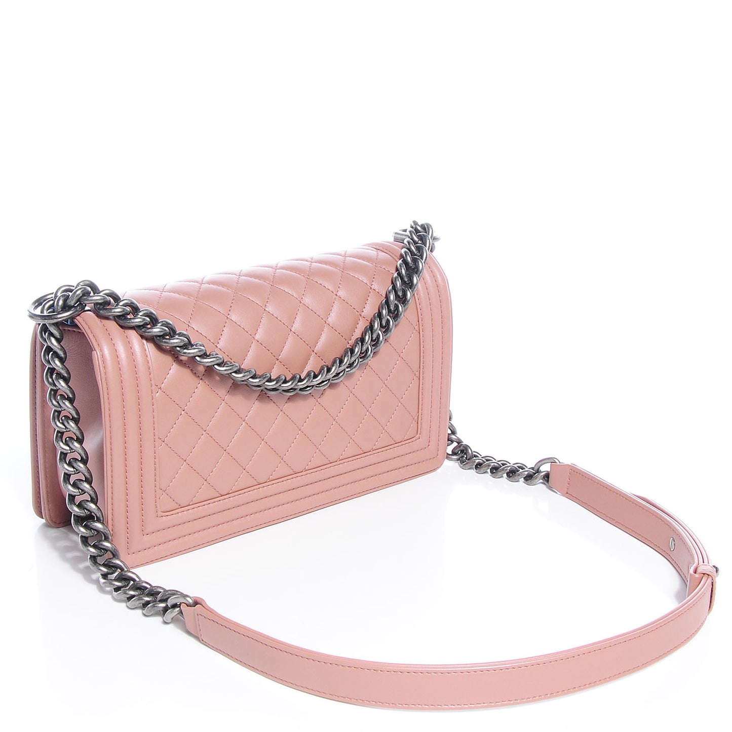 Metallic Calfskin Quilted Medium Boy Flap Pink