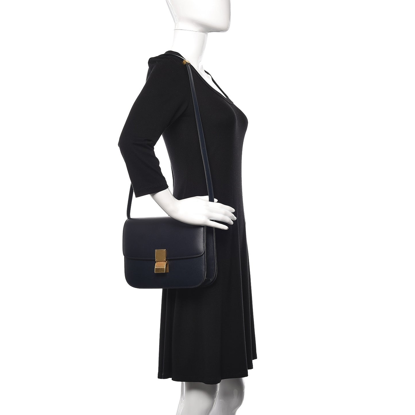 Box Calfskin Medium Classic Box Flap Bag Navy Blue
