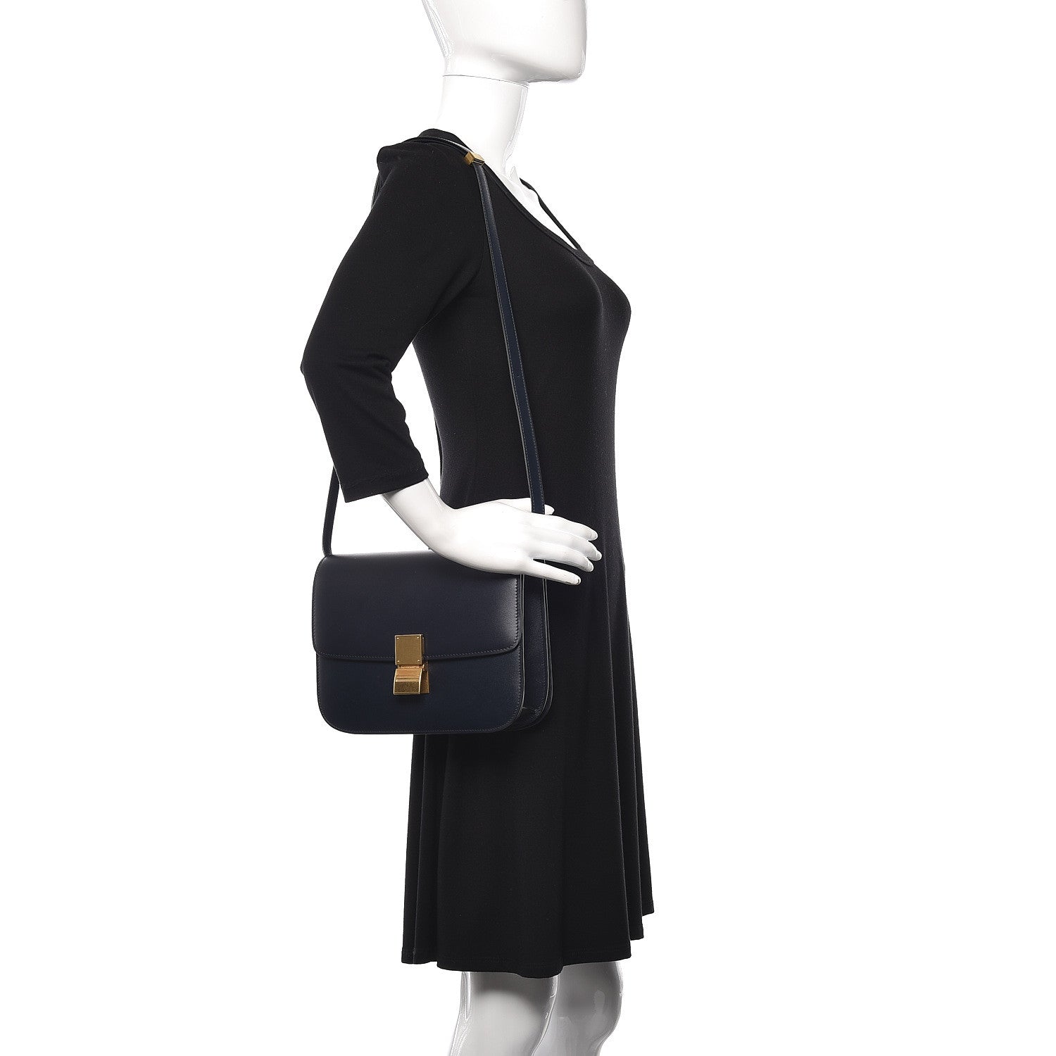 Celine Box Calfskin Medium Classic Box Flap Bag Navy Blue 2 of 12