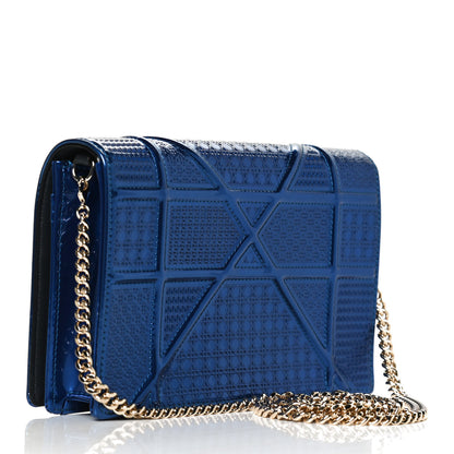 Christian Dior Metallic Patent Micro-Cannage Diorama Wallet on Chain Pouch Mirror Blue 3 of 9