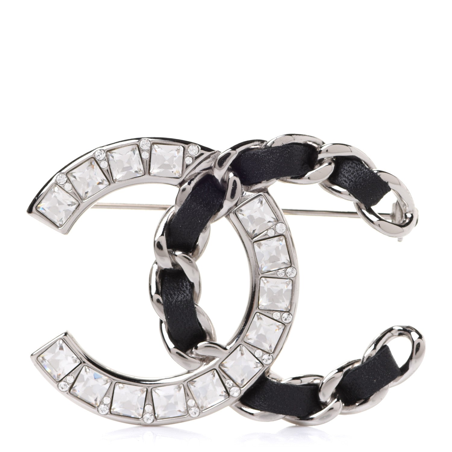 Chanel Lambskin Baguette Crystal CC Chain Brooch Black Silver 1 of 4