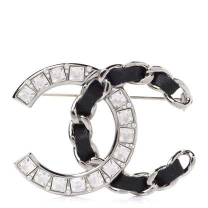 Chanel Lambskin Baguette Crystal CC Chain Brooch Black Silver 1 of 4
