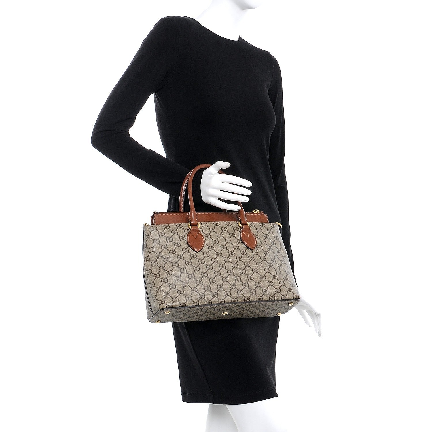 Gucci GG Supreme Monogram Small Zip Top Tote Beige Tuscany 2 of 7