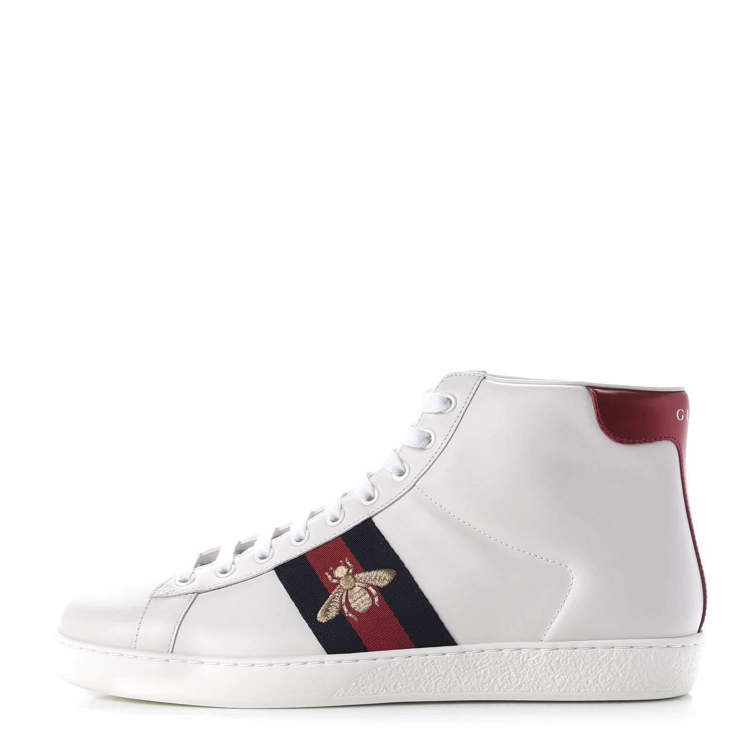 Gucci Calfskin Miro Soft Web Bee Embroidered Mens Ace High Top Sneakers 9.5 White 1 of 9