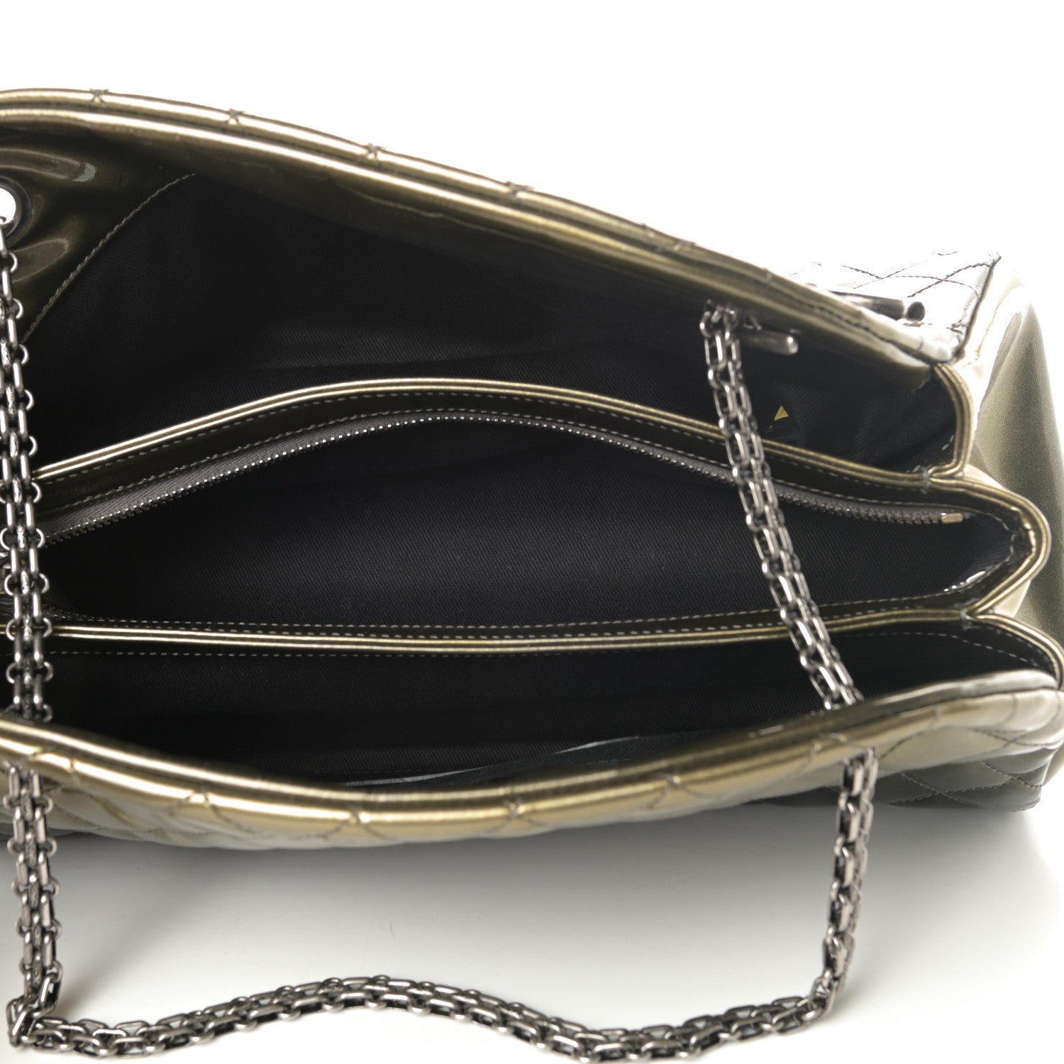 Chanel Metallic Patent Quilted Medium Just Mademoiselle Bowling Bag Green Degrade 5 of 10