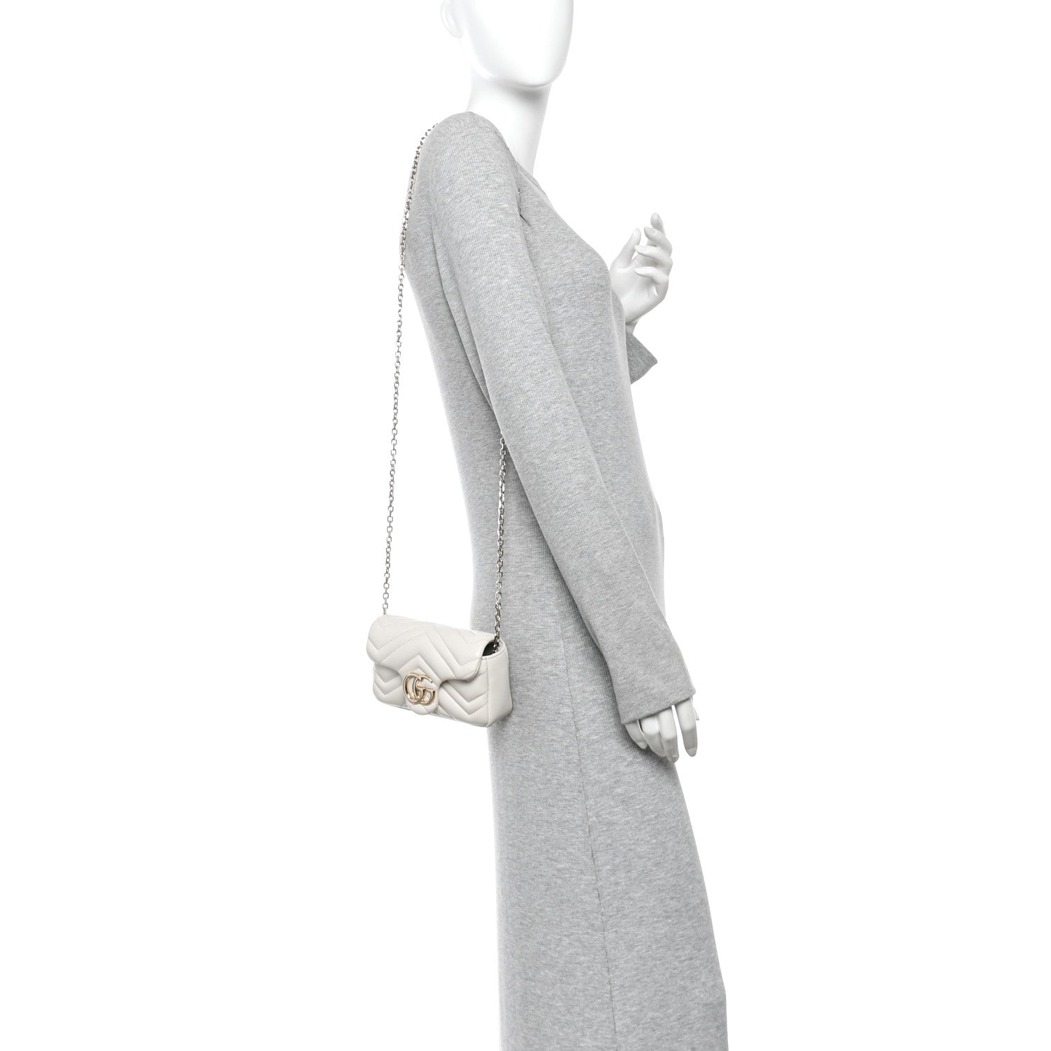 Gucci Lambskin Matelasse Mini GG Marmont Shoulder Bag White 2 of 11