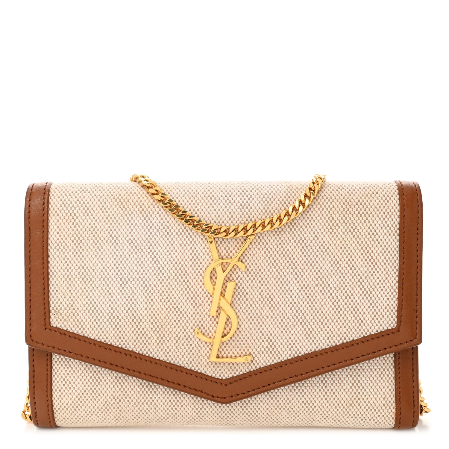 Saint Laurent Micro Raffia Monogram Uptown Chain Wallet Natural Hay Brick 1 of 10