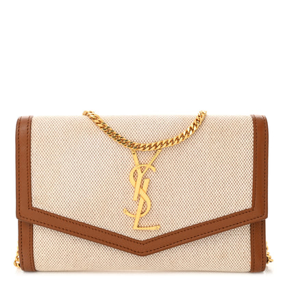 Saint Laurent Micro Raffia Monogram Uptown Chain Wallet Natural Hay Brick 1 of 10