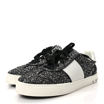 Valentino Garavani Calfskin Glitter Flycrew Sneakers 40 Black 3 of 9