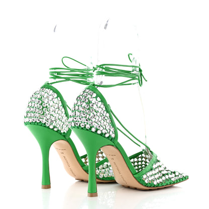 Bottega Veneta Mesh Nappa Crystal Embellished Sparkle Stretch Ankle Tie Sandals 41 Parakeet 4 of 15