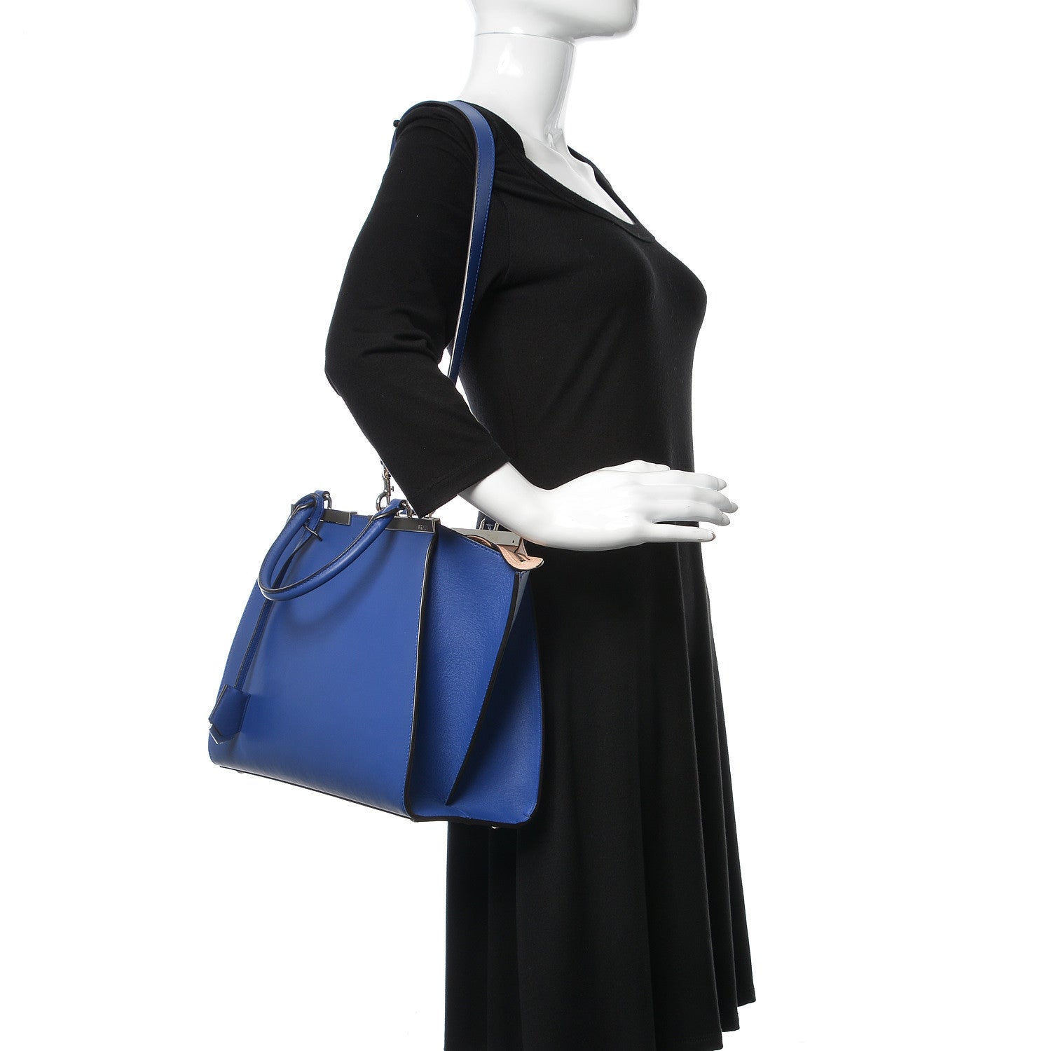 Fendi Vitello Dolce Shiny Nappa Petite 3Jours Tote Blue Neon Rosa Plaster 2 of 9