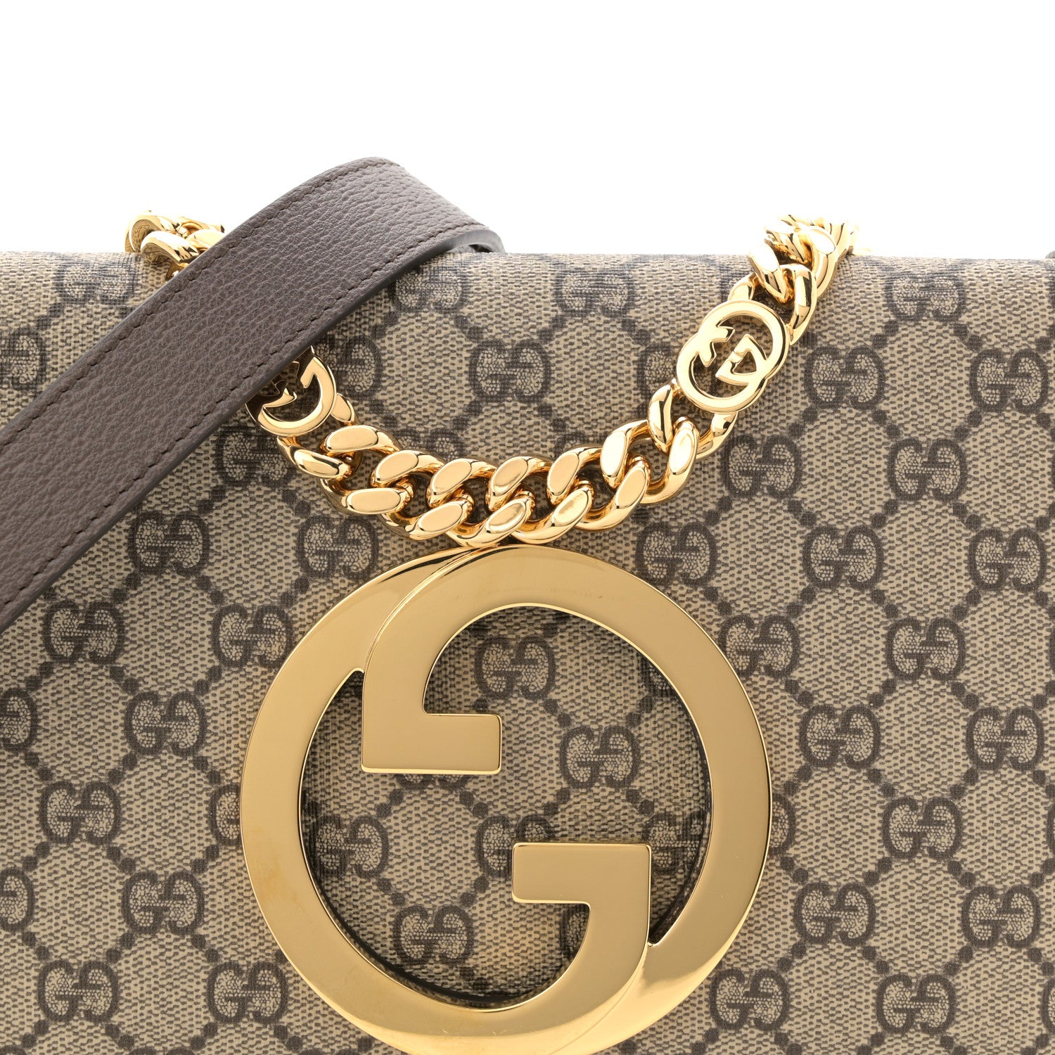 Gucci GG Supreme Monogram Textured Dollar Calfskin Blondie Chain Shoulder Flap Bag Beige Ebony New Acero 8 of 10