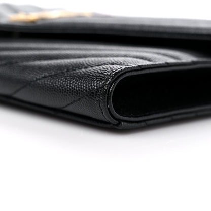 Saint Laurent Grain De Poudre Matelasse Chevron Monogram Envelope Clutch Black 9 of 10