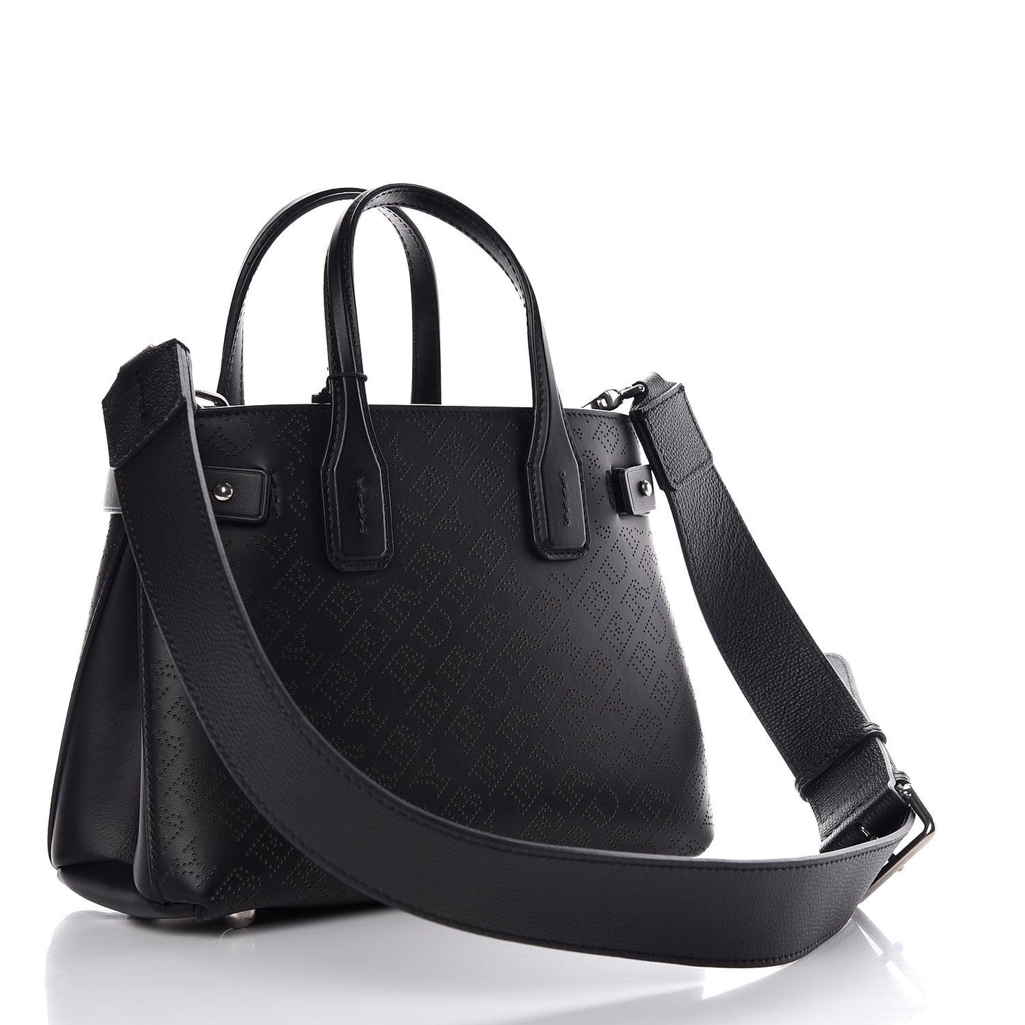 Calfskin Perforated Small Banner Tote Black