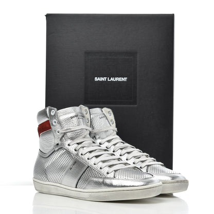 Saint Laurent Metallic Calfskin Perforated Court Classic SL/10H High Top Sneakers 41.5 Silver 17 of 17