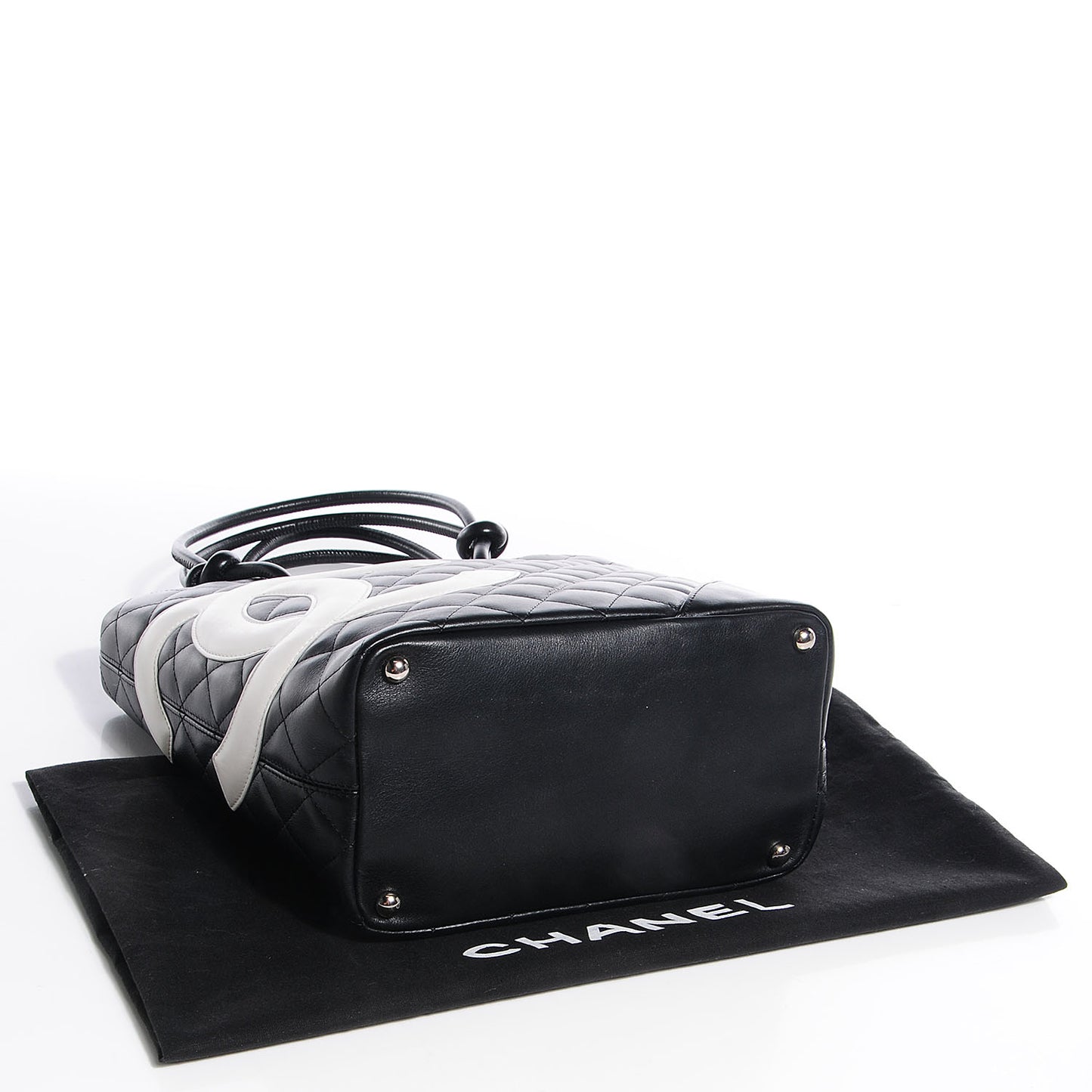 Calfskin Quilted Medium Cambon Tote Black White