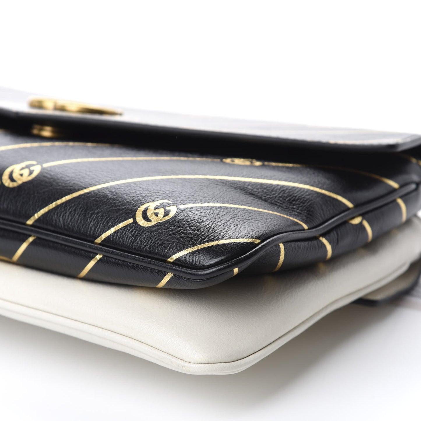 Calfskin Diagonal GG Medium Thiara Double Envelope Shoulder Bag Black White