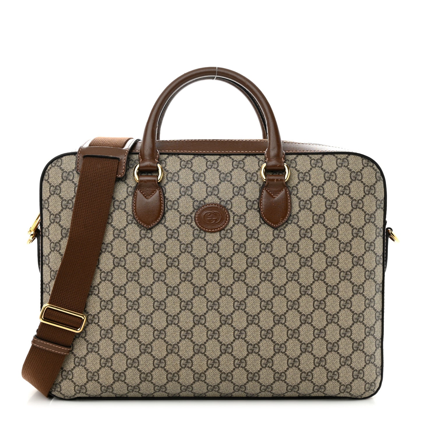 GG Supreme Monogram Azalea Calfskin Retro Interlocking G Business Case Beige Ebony Brown Sugar