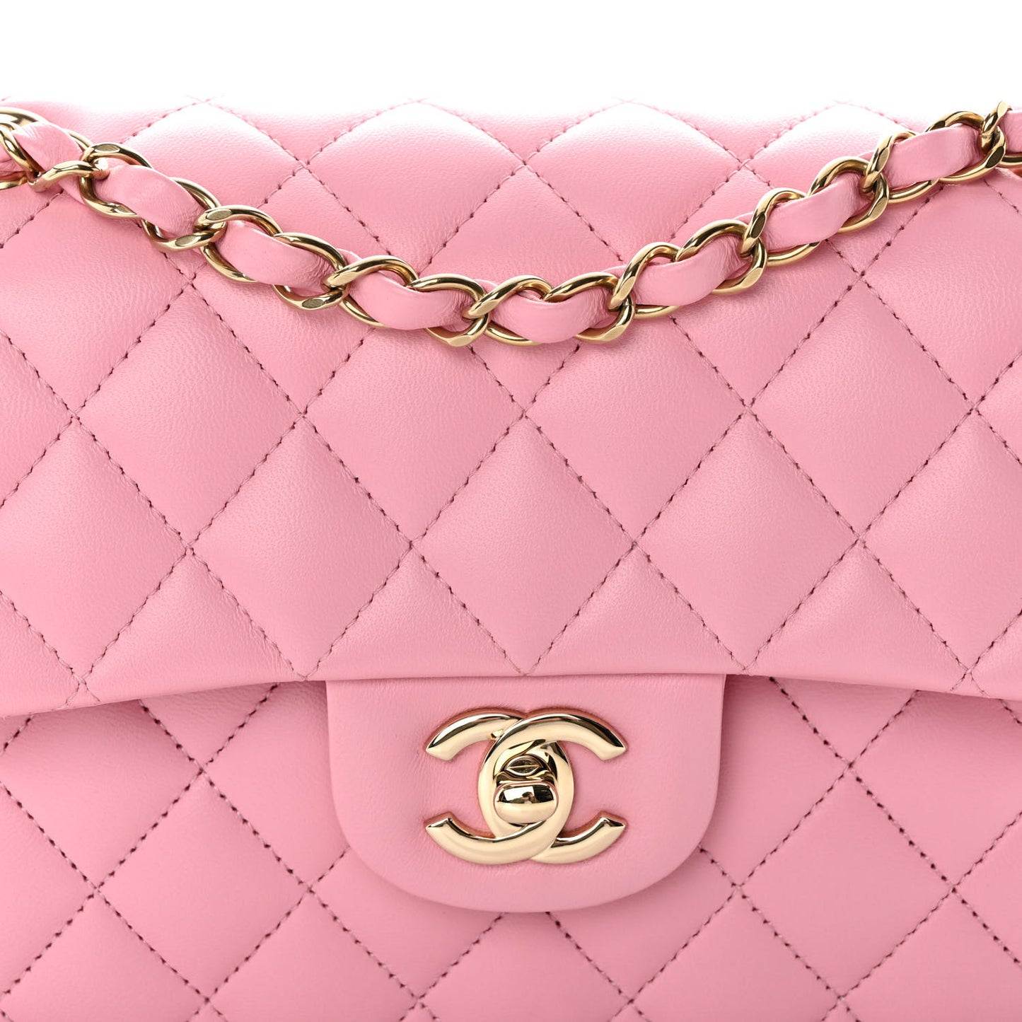 Lambskin Quilted Small Double Flap Pink