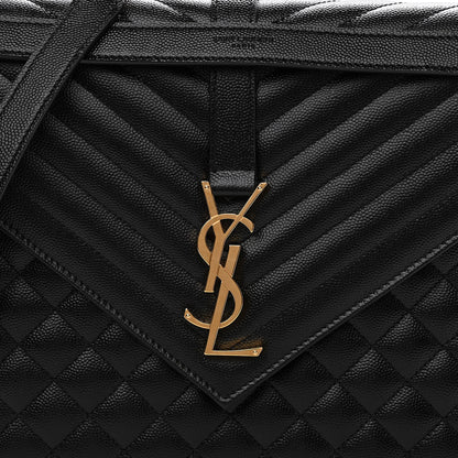 Saint Laurent Grain De Poudre Textured Mixed Matelasse Large Triquilt Monogram Satchel Black 9 of 12