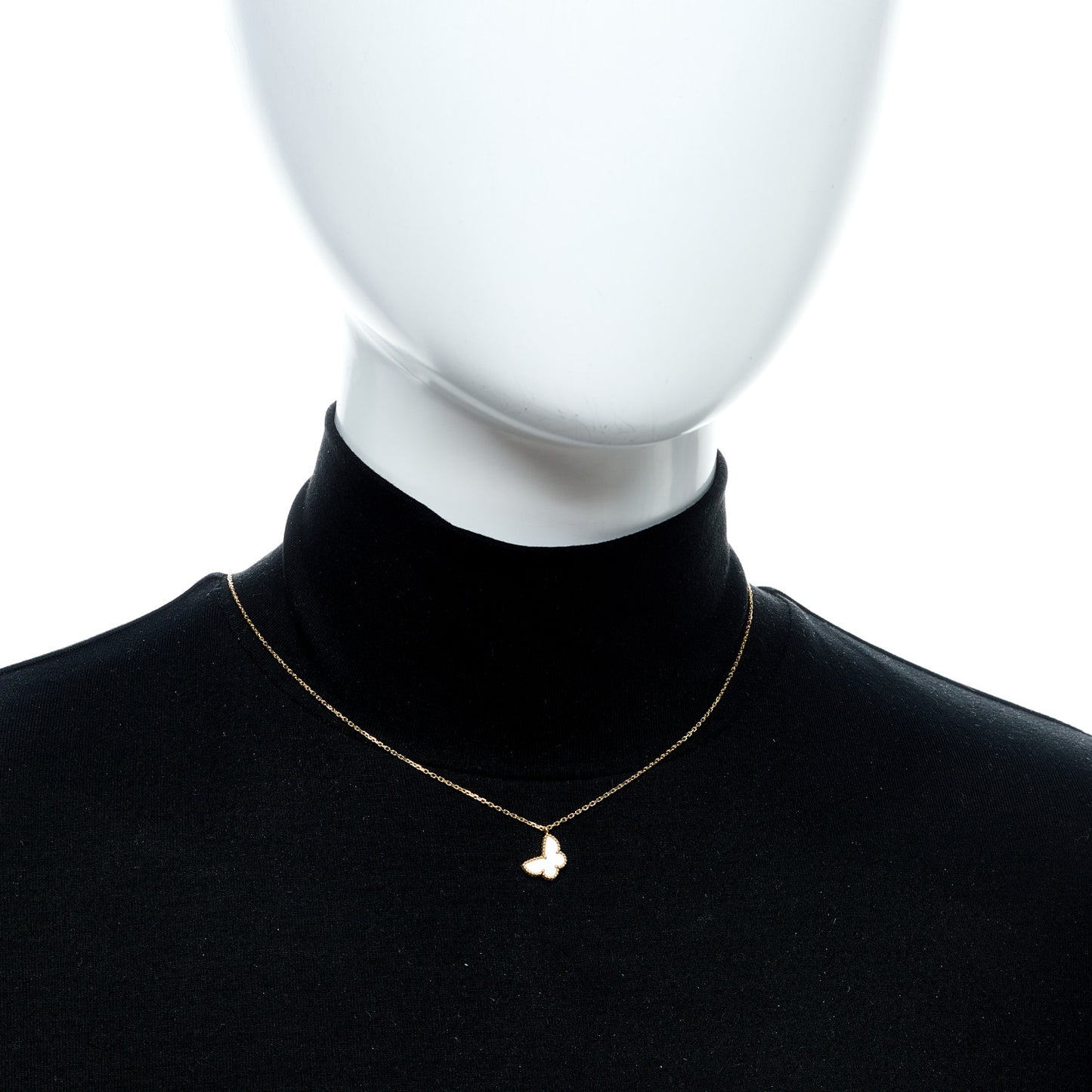 18K Yellow Gold Mother of Pearl Sweet Alhambra Butterfly Pendant Necklace