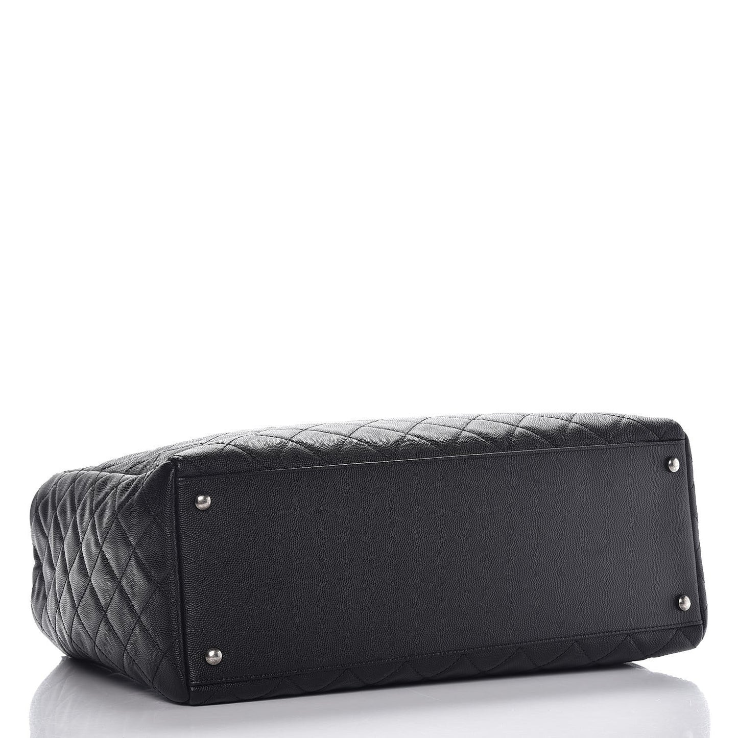 Caviar Quilted Large Coco Handle Shopping Tote Black