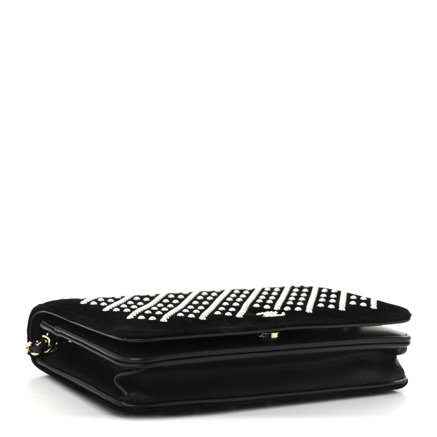 Velvet Pearl Diamond Embellished Wallet On Chain WOC Black