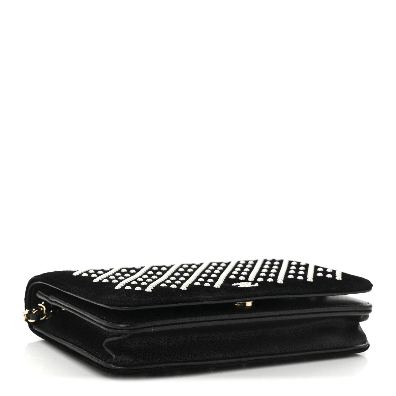 Chanel Velvet Pearl Diamond Embellished Wallet On Chain WOC Black 4 of 12