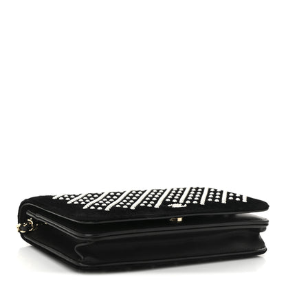 Chanel Velvet Pearl Diamond Embellished Wallet On Chain WOC Black 4 of 12