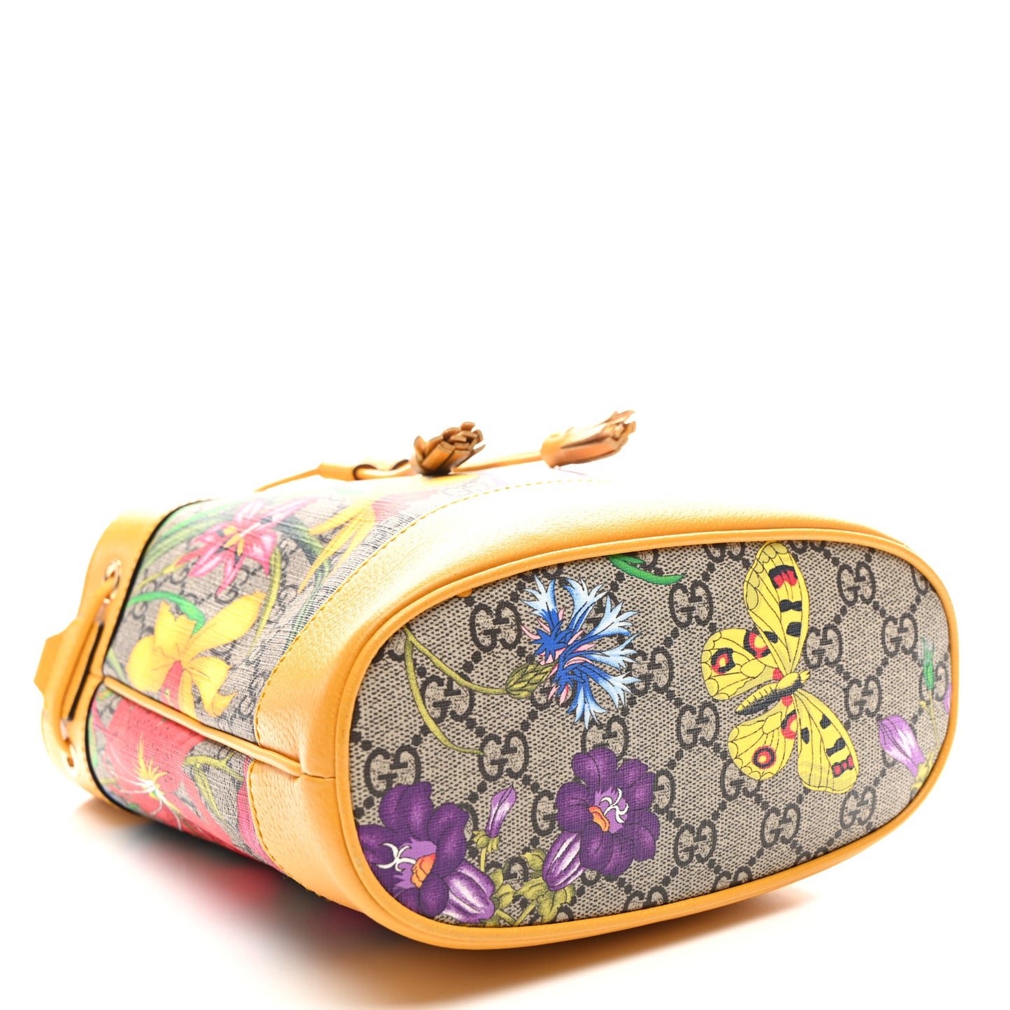 GG Supreme Monogram Flora Small Ophidia Bucket Bag Beige Multicolor Crop