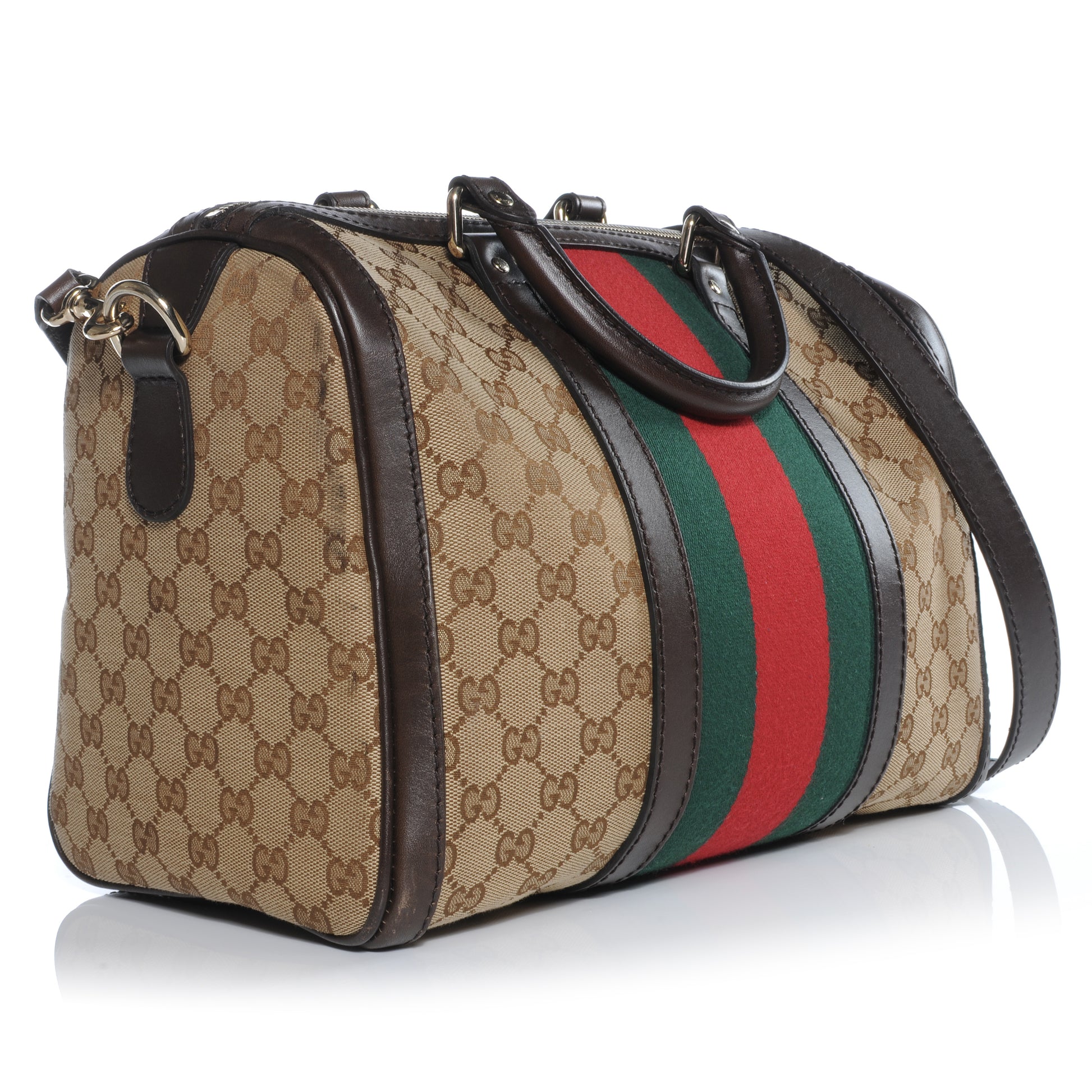 Gucci Monogram Selleria Calfskin Vintage Web Medium Boston Beige Ebony Cocoa 3 of 9