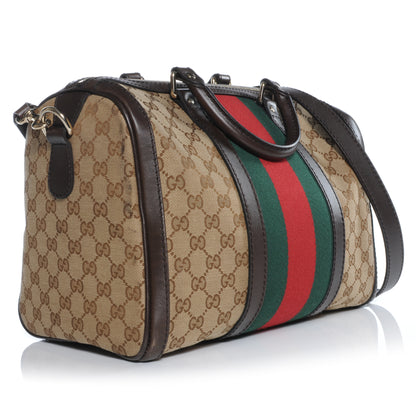 Gucci Monogram Selleria Calfskin Vintage Web Medium Boston Beige Ebony Cocoa 3 of 9