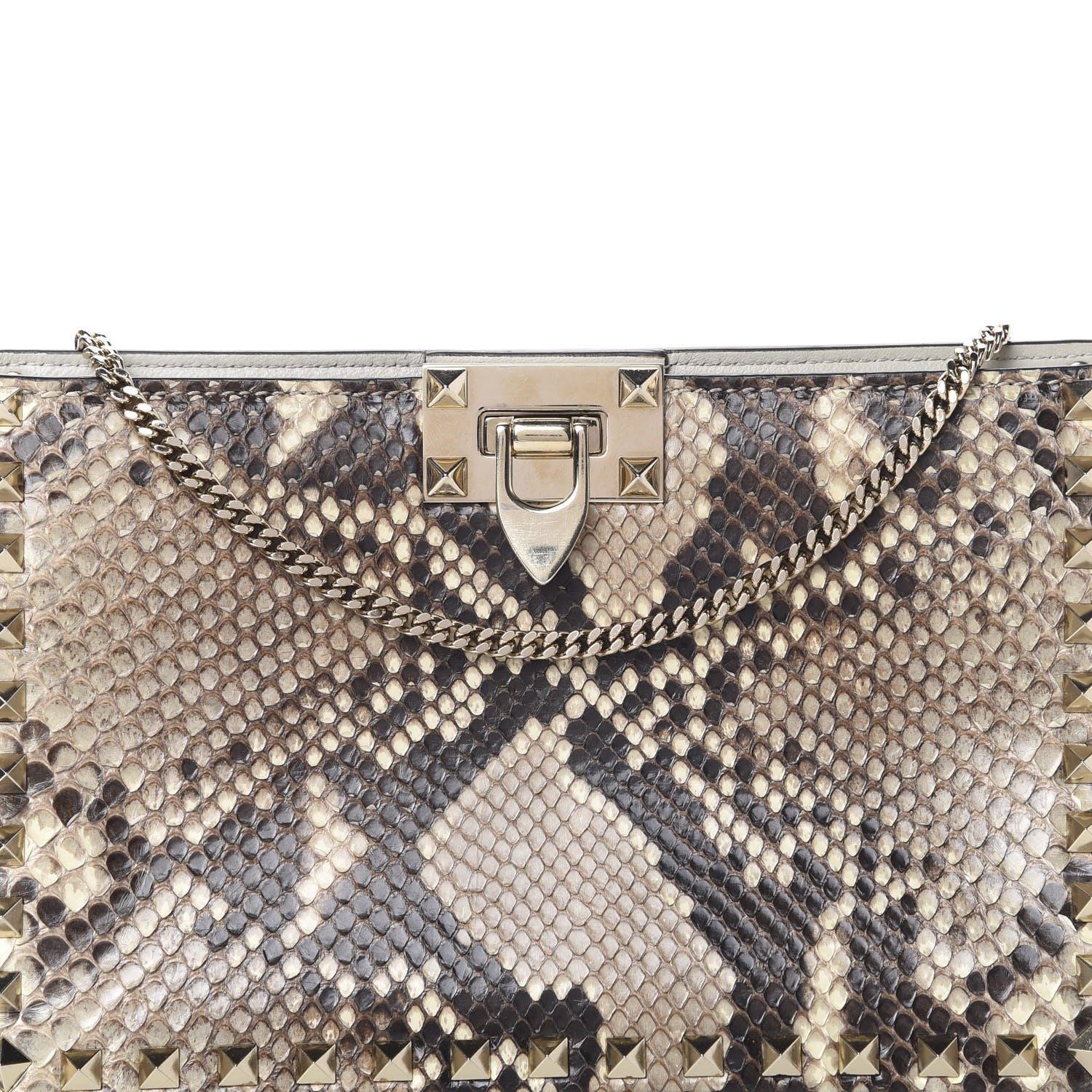 Valentino Garavani Calfskin Python Embossed Rockstud Chain Clutch Roccia 6 of 10