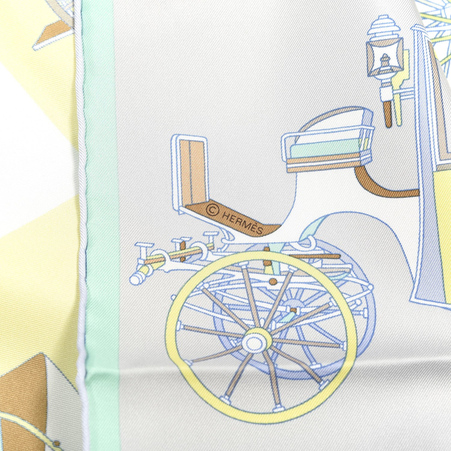 Hermes Silk Voitures Exquises Scarf 90 Gris Perle Jaune 2 of 4