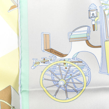 Hermes Silk Voitures Exquises Scarf 90 Gris Perle Jaune 2 of 4