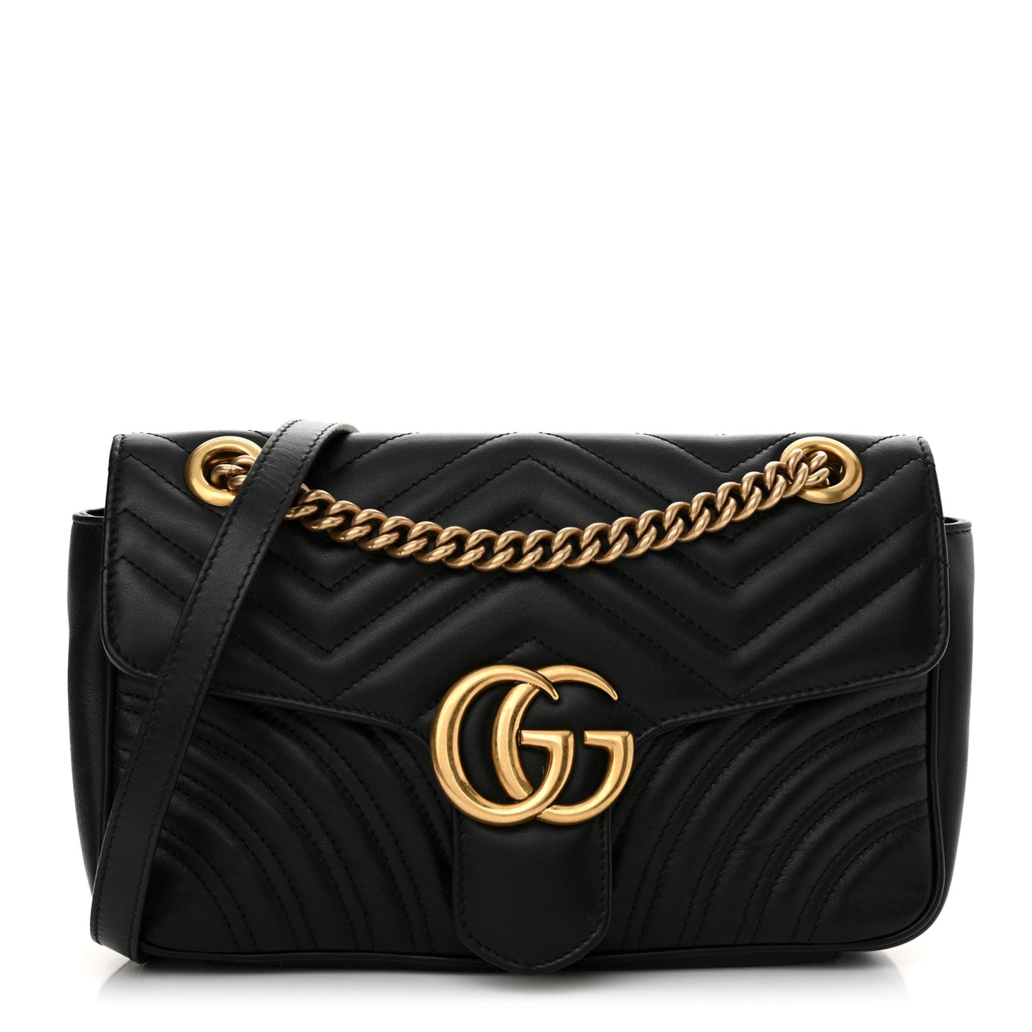 Calfskin Matelasse Small GG Marmont Shoulder Bag Black