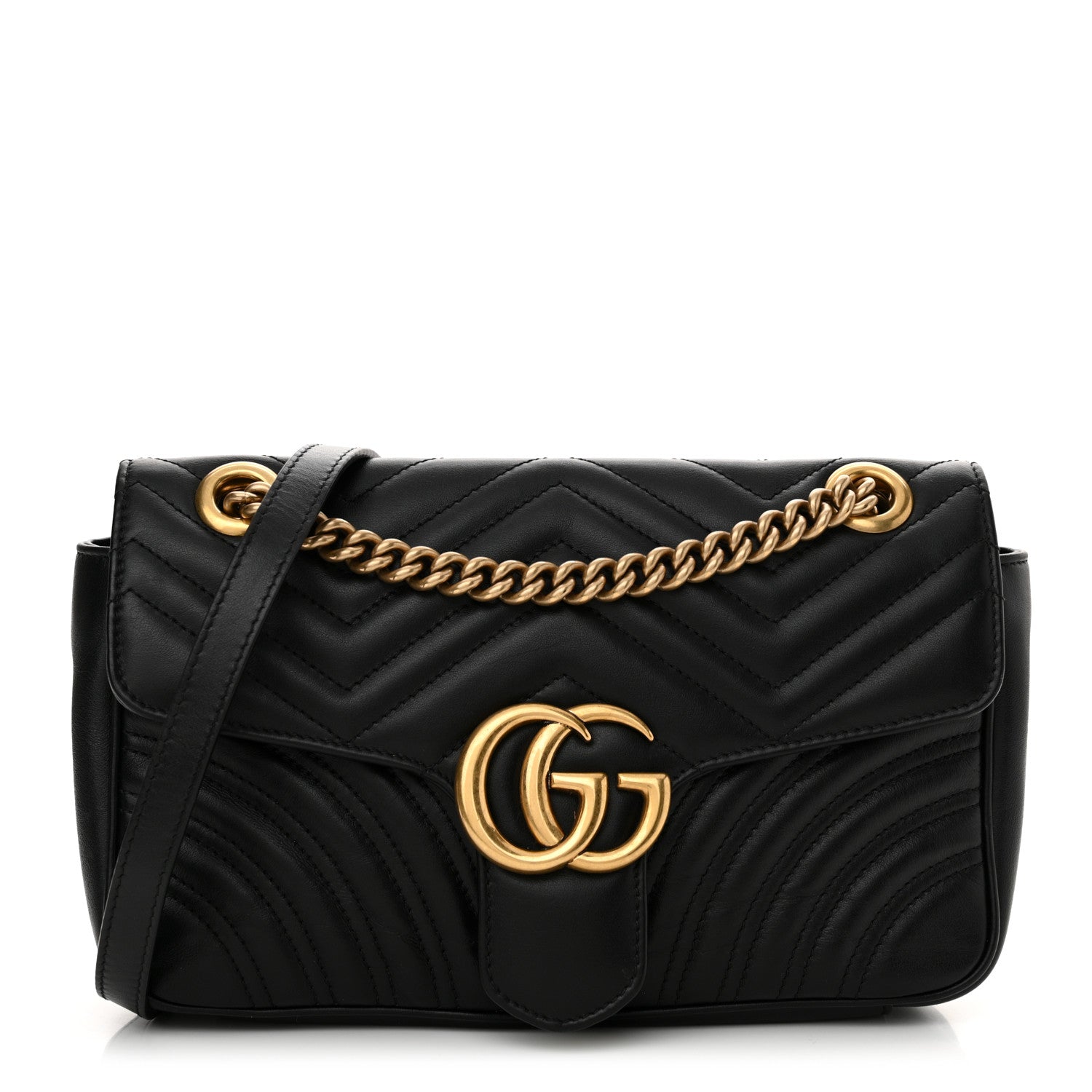 Gucci Calfskin Matelasse Small GG Marmont Shoulder Bag Black 1 of 10