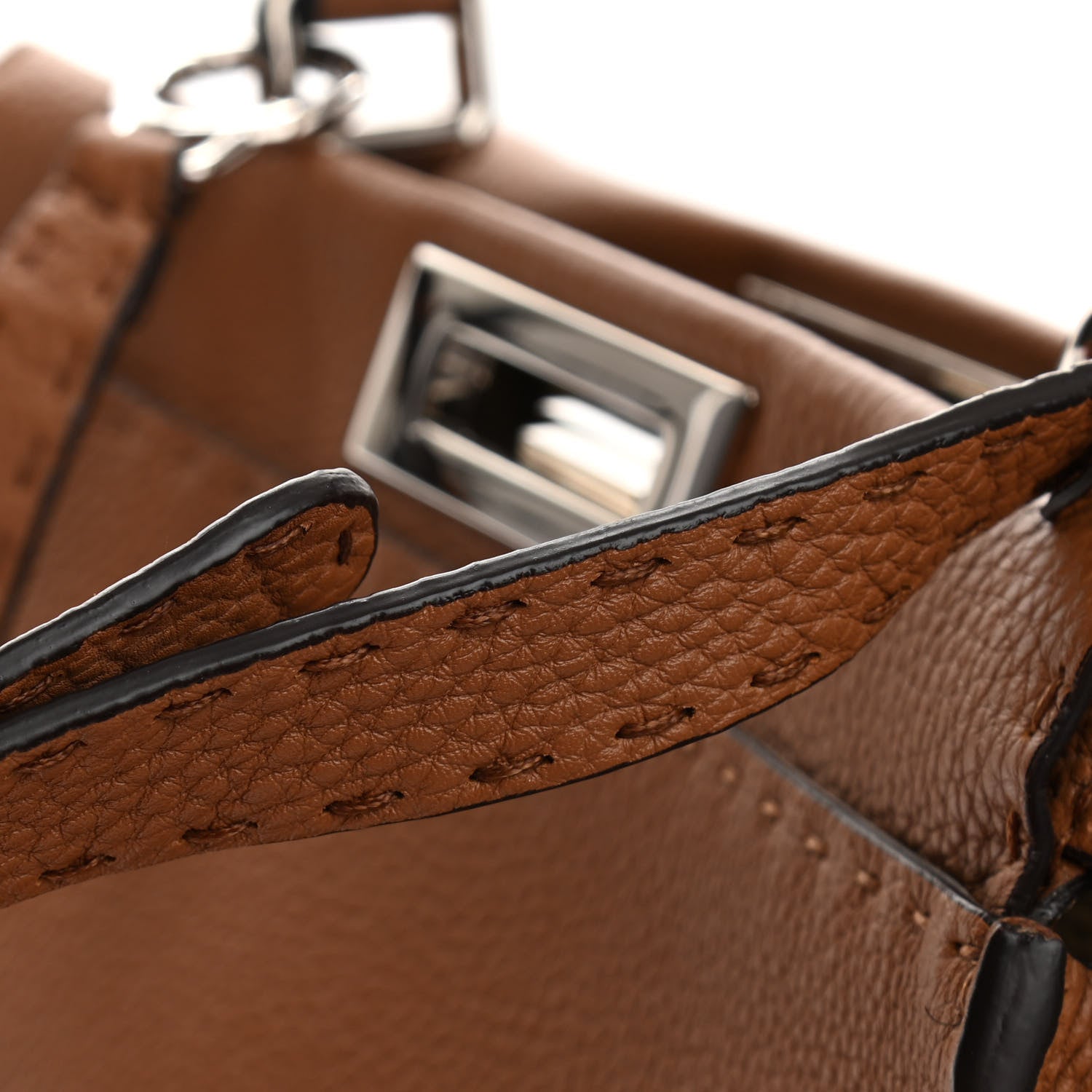 Fendi Cuoio Romano Selleria Bi-Color Medium Peekaboo Iconic Satchel Mou Deserto 16 of 16