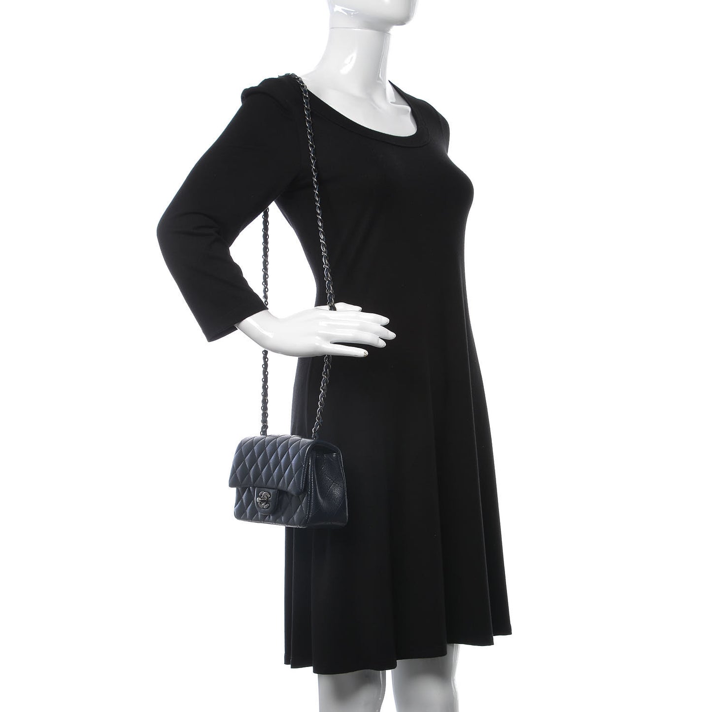 Caviar Quilted Mini Rectangular Flap Navy