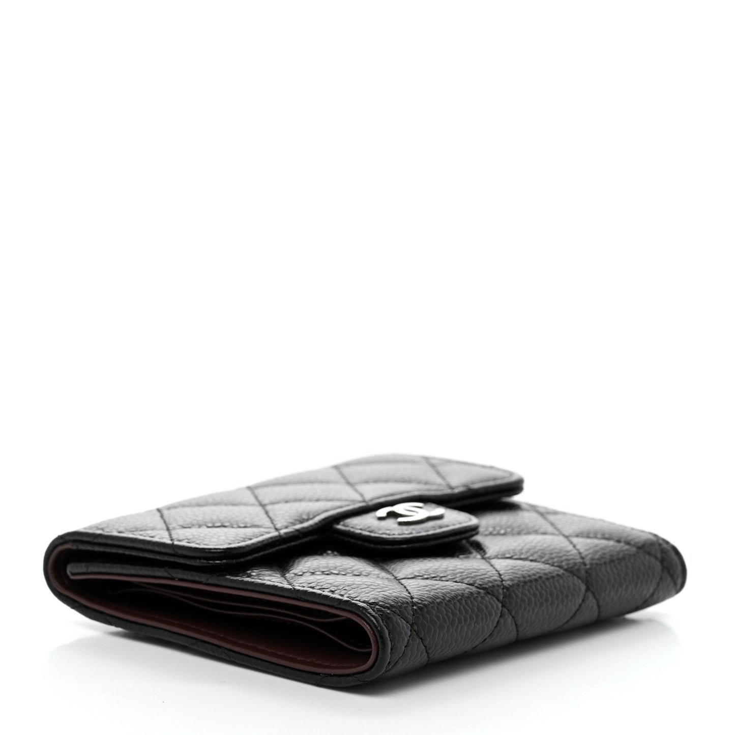 Caviar Quilted Compact Flap Wallet Black