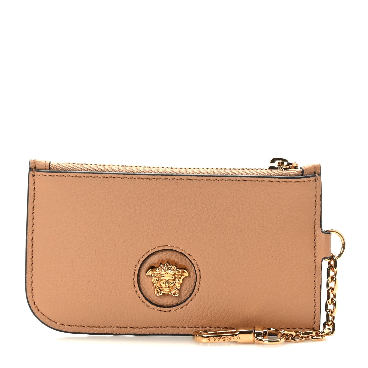 Versace Grained Calfskin La Medusa Zip Card Case Brown 1 of 5