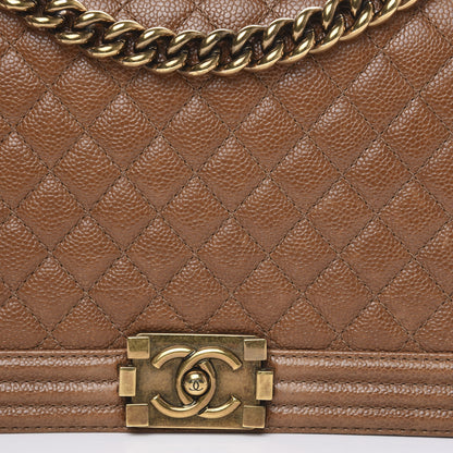 Chanel Caviar Quilted New Medium Boy Flap Light Brown 12 of 15