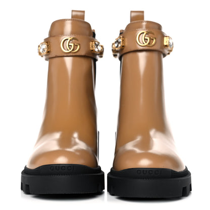 Gucci Calfskin Crystal GG Trip Chelsea Ankle Boots 36 Natural Tan 2 of 12