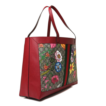 Gucci GG Supreme Monogram Flora Web Large Ophidia Tote Red 3 of 14
