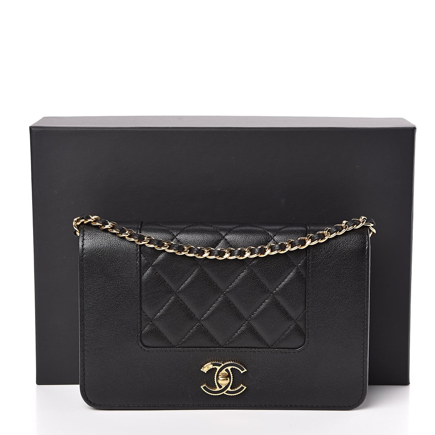 Sheepskin Quilted Mademoiselle Vintage Wallet On Chain WOC Black
