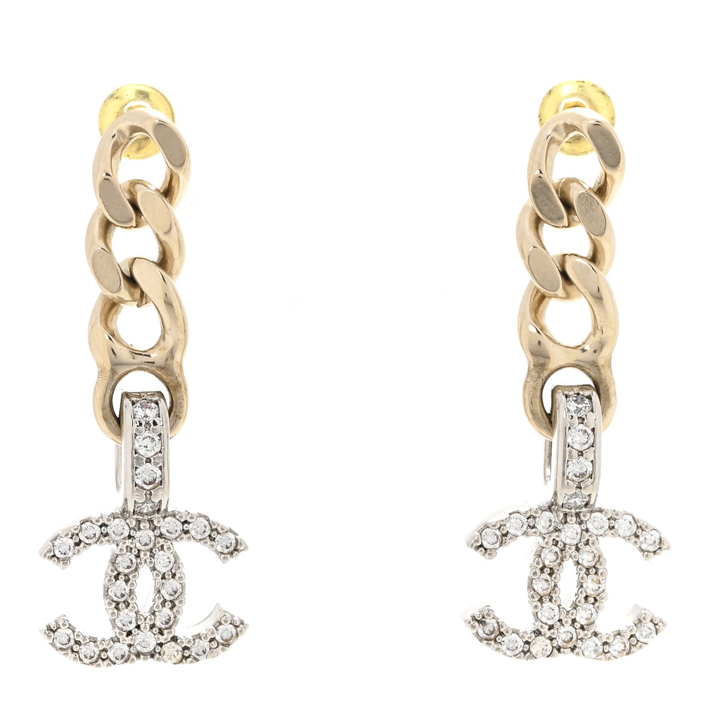 Metal Crystal CC Chain Drop Earrings Gold