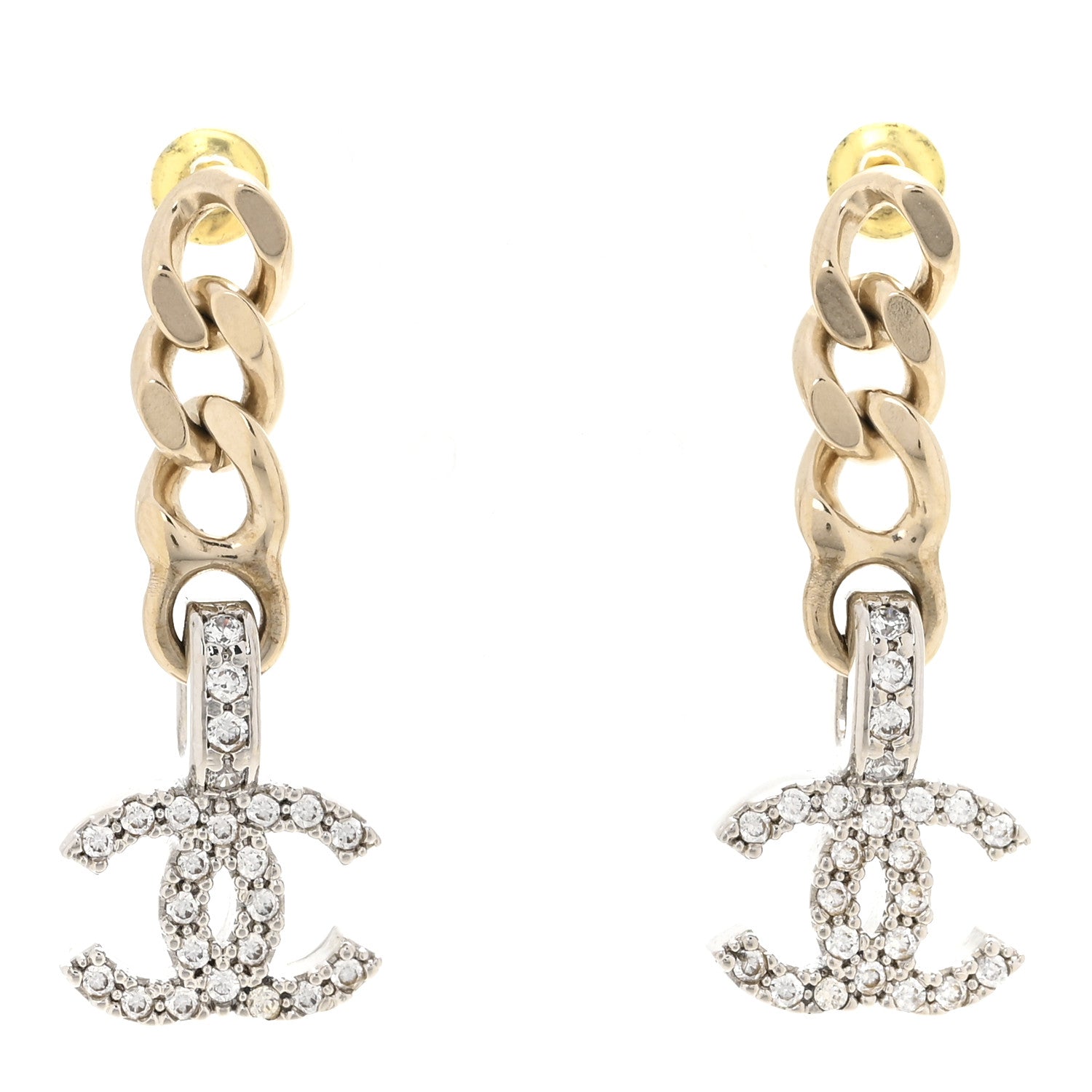 Chanel Metal Crystal CC Chain Drop Earrings Gold 1 of 5