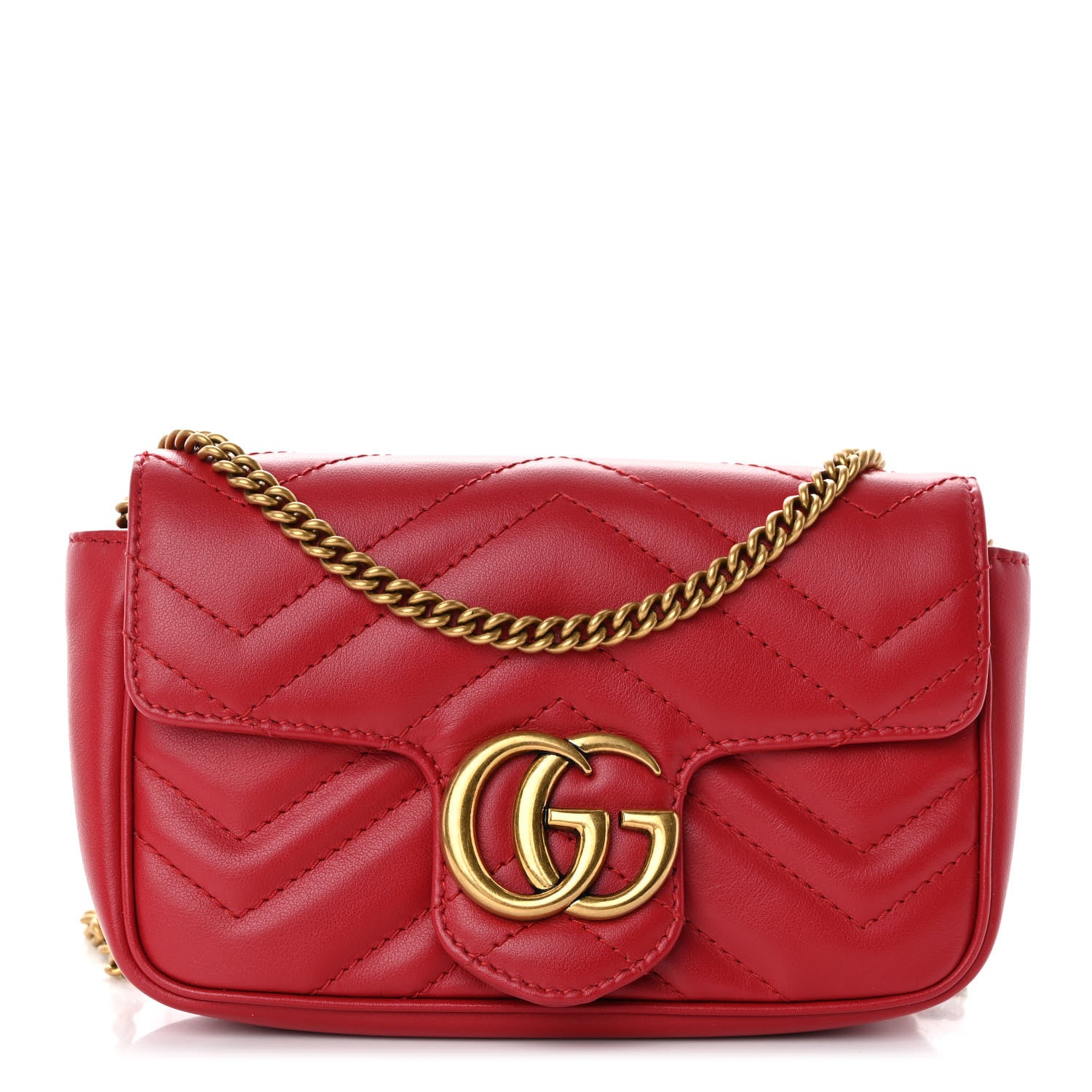 Gucci Calfskin Matelasse Super Mini GG Marmont Shoulder Bag Hibiscus Red 1 of 11