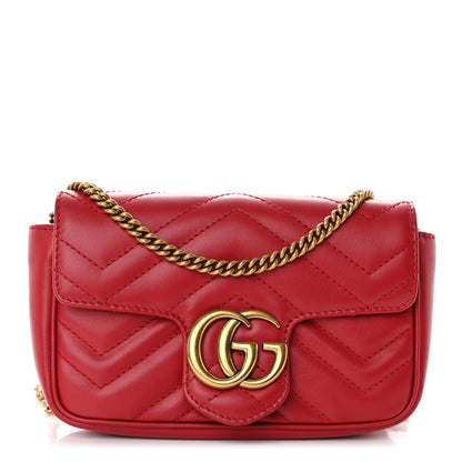 Gucci Calfskin Matelasse Super Mini GG Marmont Shoulder Bag Hibiscus Red 1 of 11