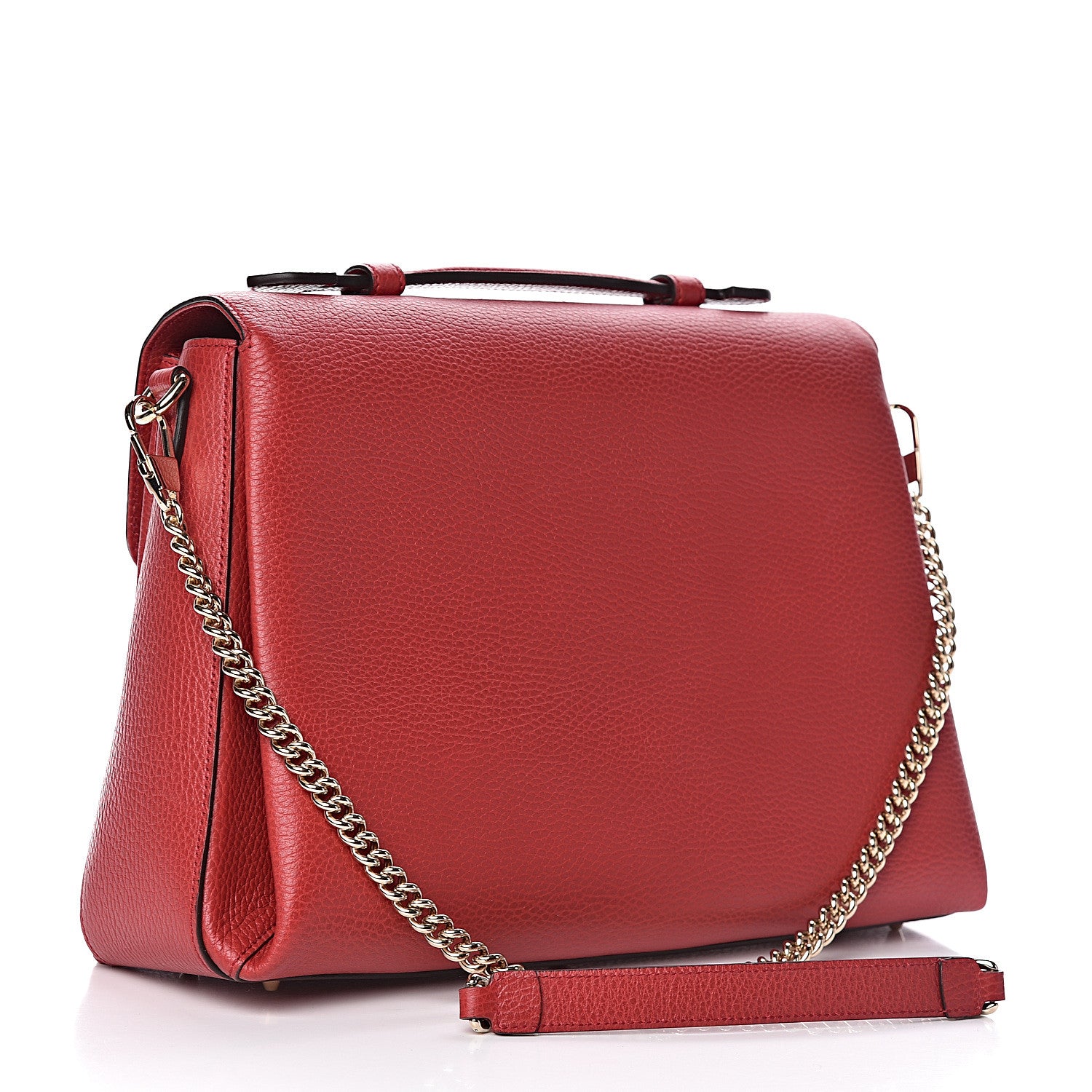 Gucci Dollar Calfskin Medium Interlocking G Top Handle Shoulder Bag Red 3 of 10